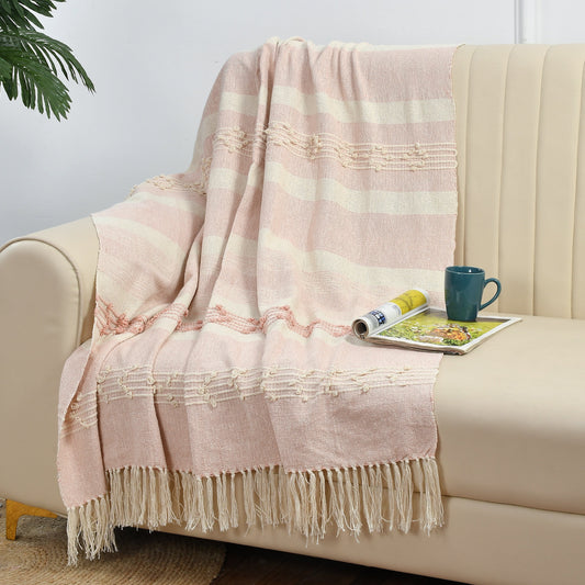 Blush Horizon – Handmade Cotton Throw