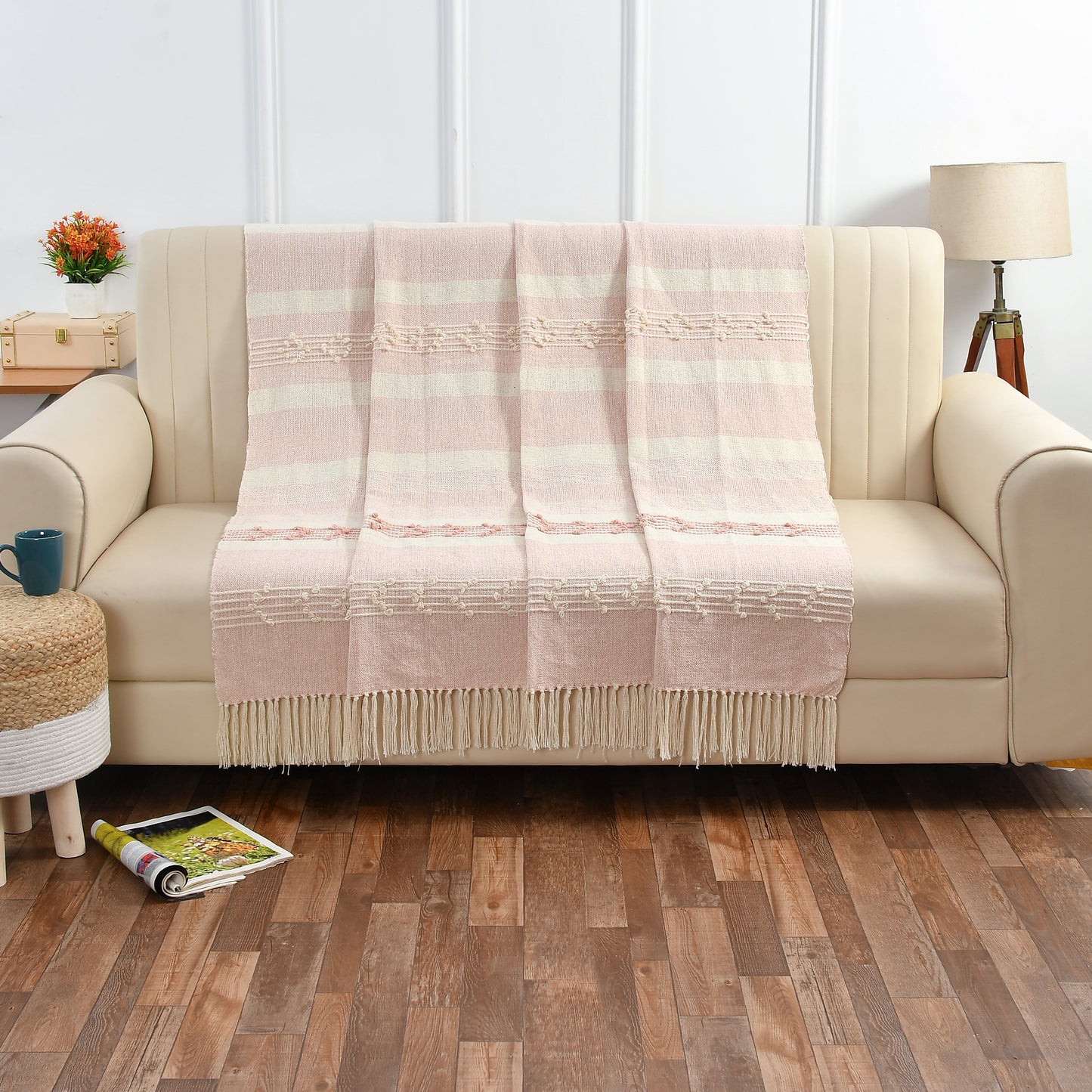 Blush Horizon – Handmade Cotton Throw