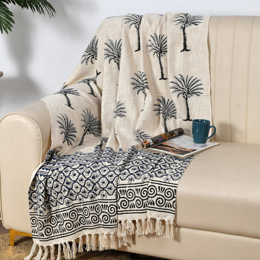 Palm Reverie – Hand Block Printed Cotton Throw