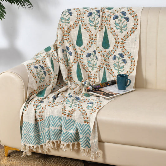 Teal Bloom – Hand Block Printed Cotton Throw