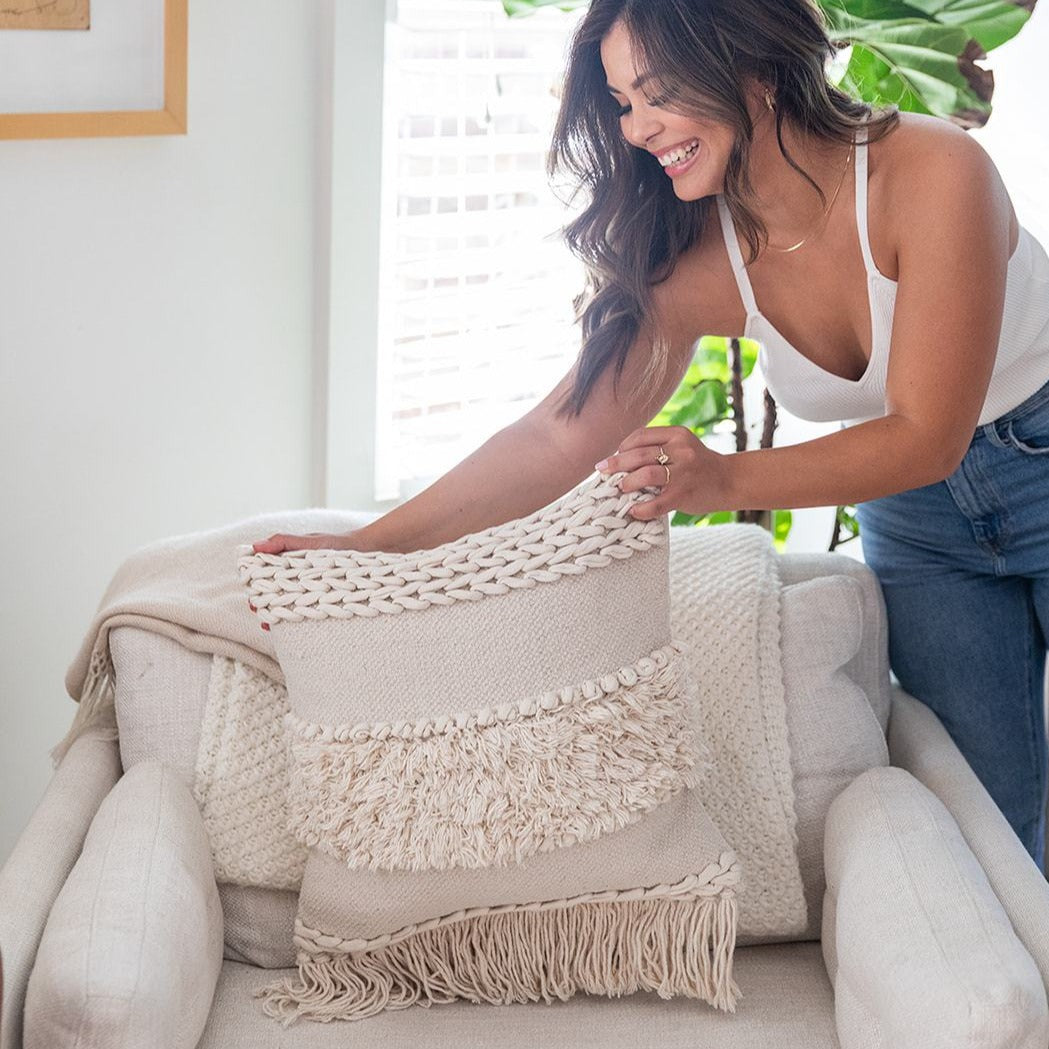 Vesperina  White Bohemian Throw Pillow