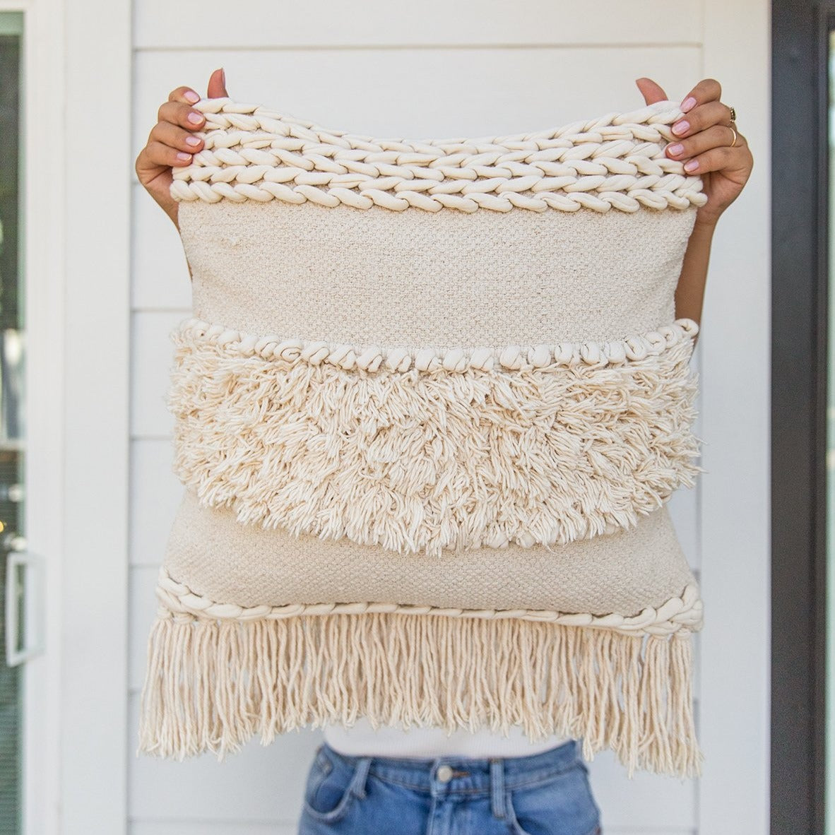 Vesperina  White Bohemian Throw Pillow