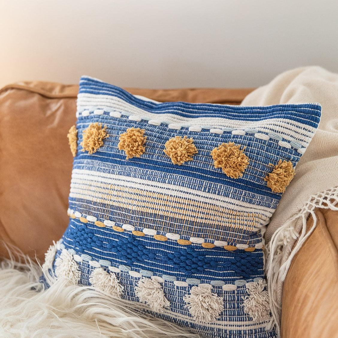 Handcrafted multicolor bohemian throw pillow - Zilla Throw Pillow