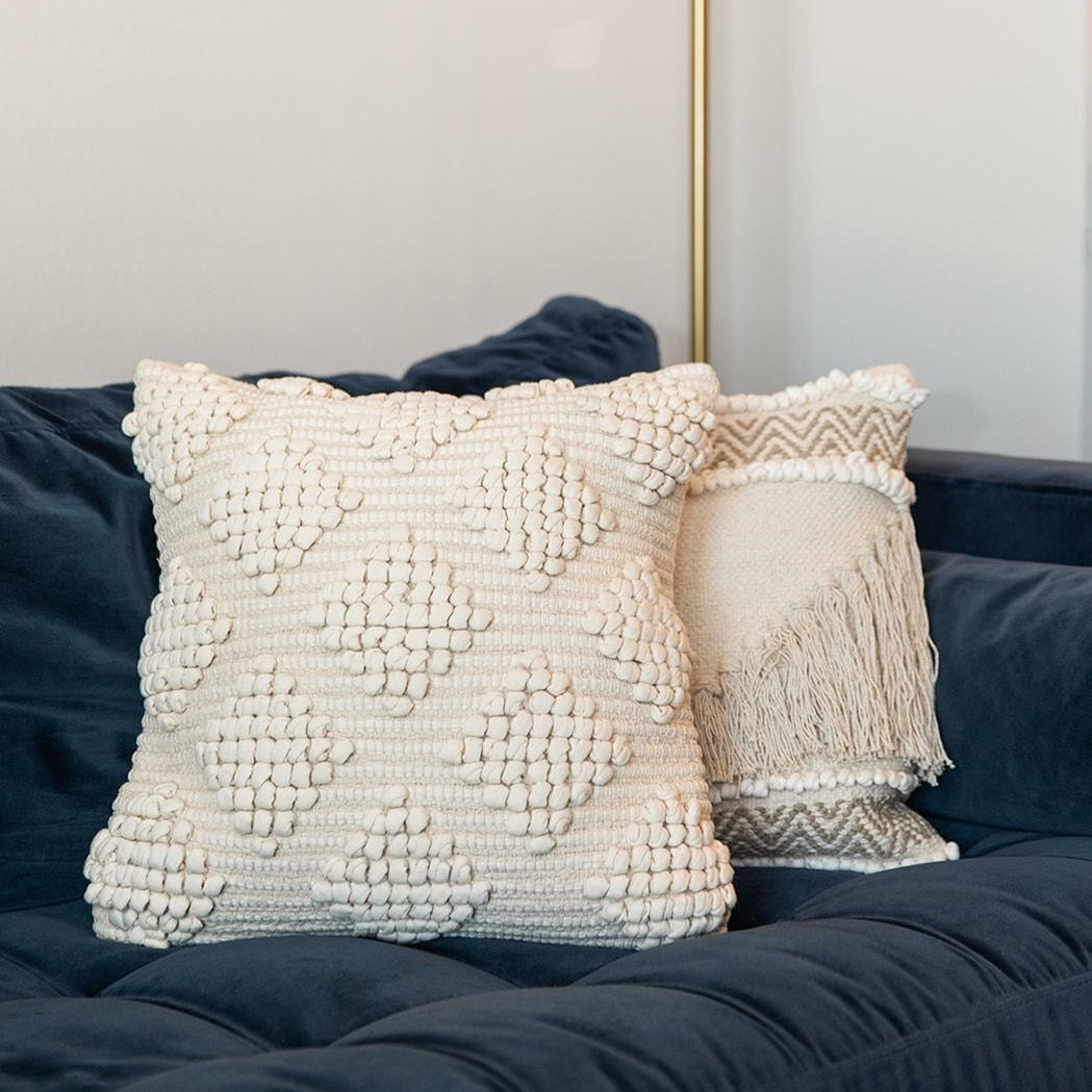 Kunbi Throw Pillow - White Bohemian throw pillow
