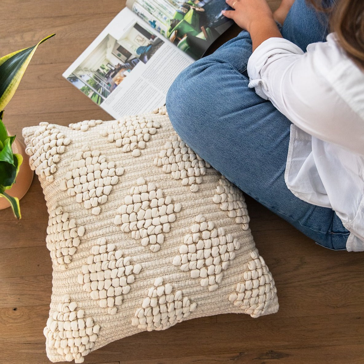 Kunbi Throw Pillow - White Bohemian throw pillow