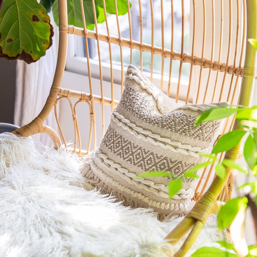 Leheriya Bohemian Throw Pillow - White and Beige Throw Pillow