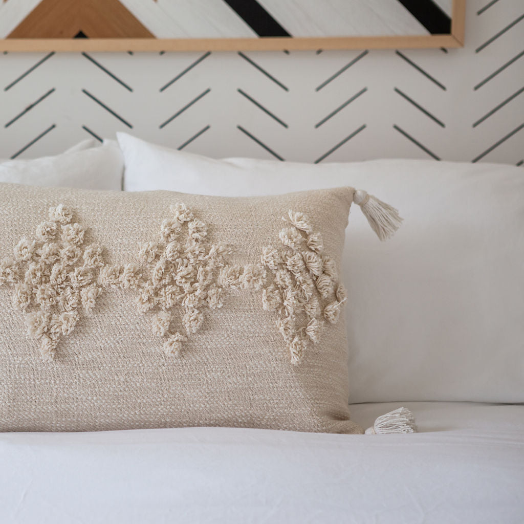 Viha Throw Pillow - White Bohemian Throw Pillow