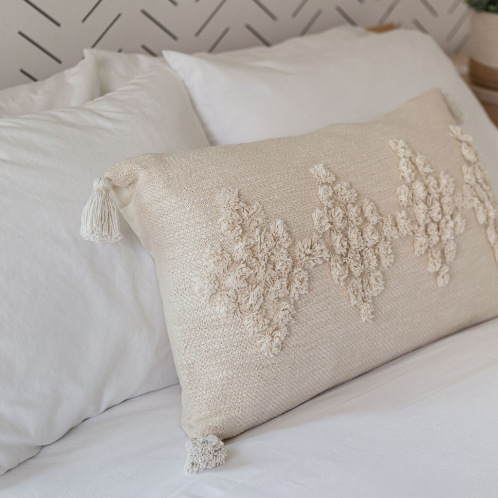 Viha Throw Pillow - White Bohemian Throw Pillow