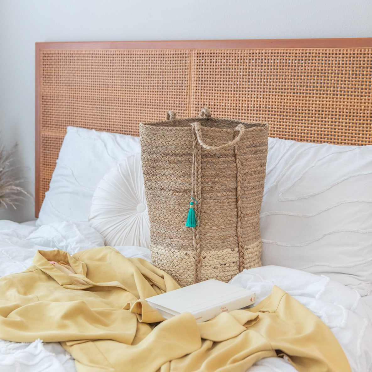 Zari jute basket - multipurpose handwoven basket for bohemian homes