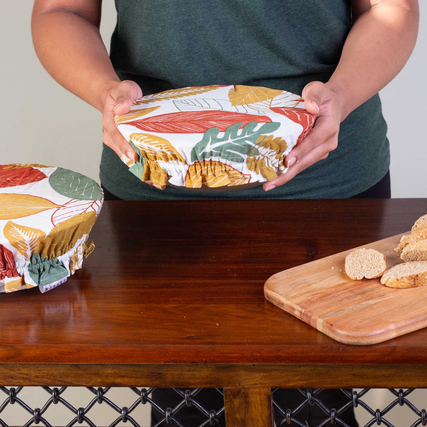 Hand Screen-Printed 100% Cotton Multi color Dish Cover- Set of 2