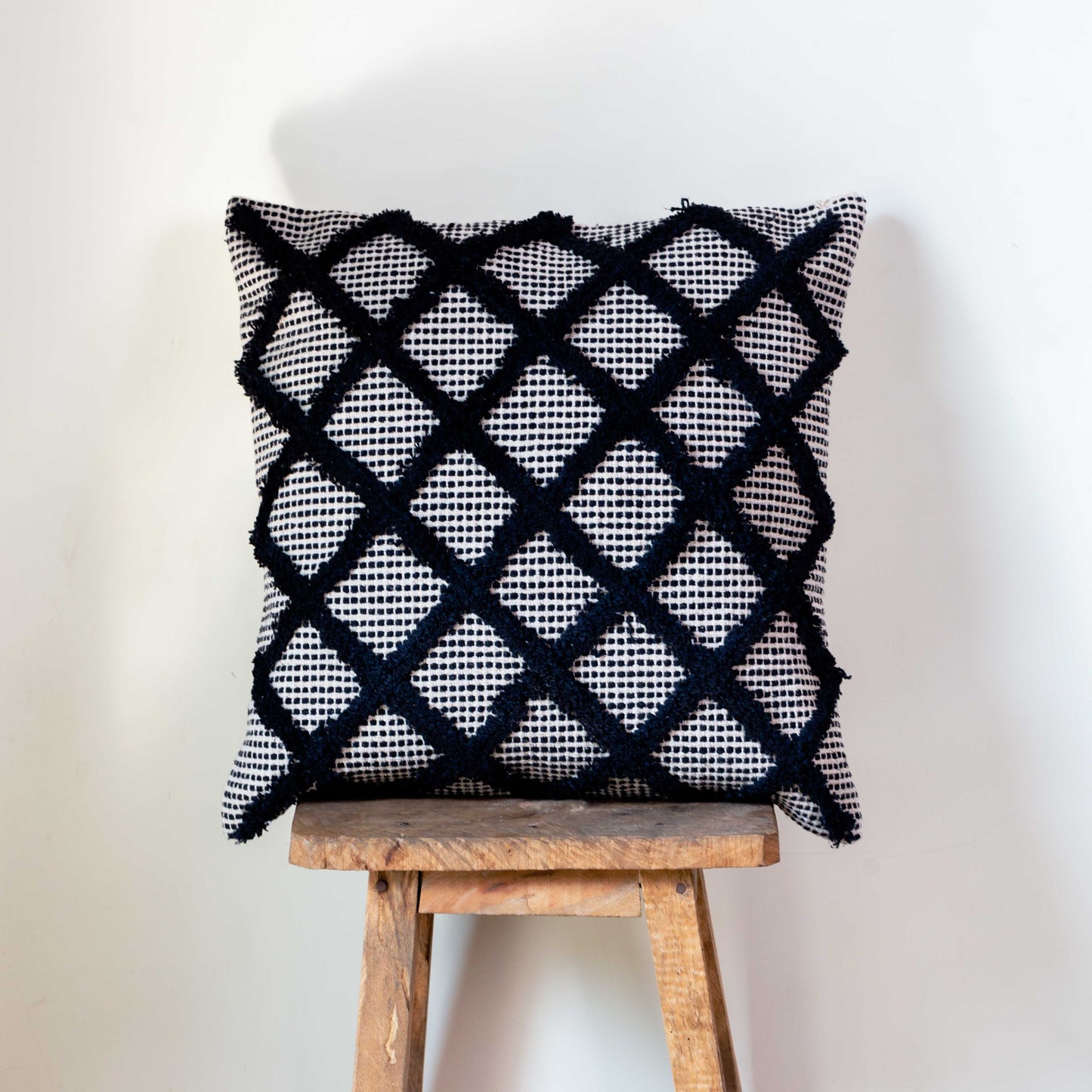 Aranya Tufted Black & Beige Throw Pillow