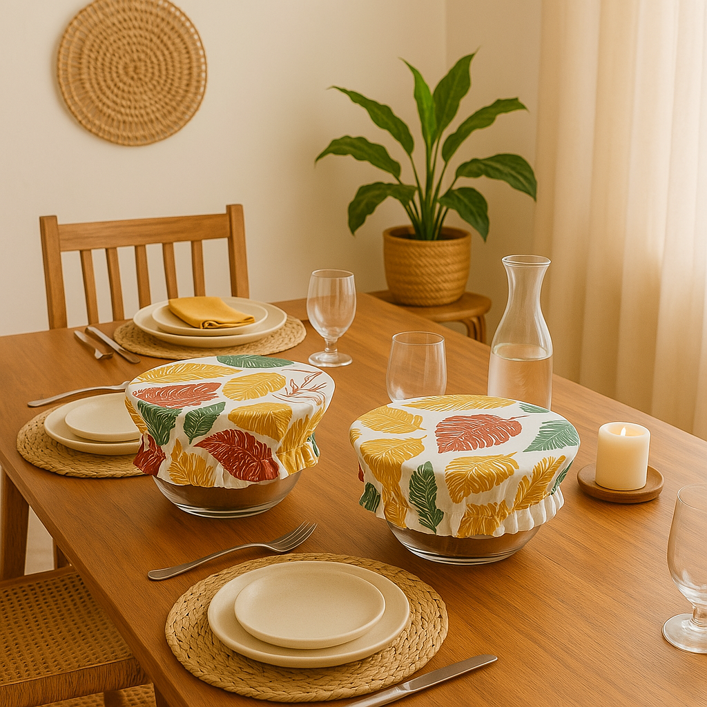 Hand Screen-Printed 100% Cotton Multi color Dish Cover- Set of 2