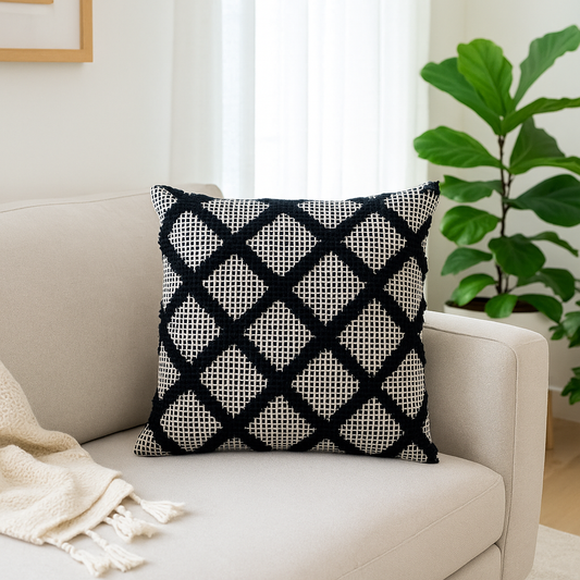 Aranya Tufted Black & Beige Throw Pillow