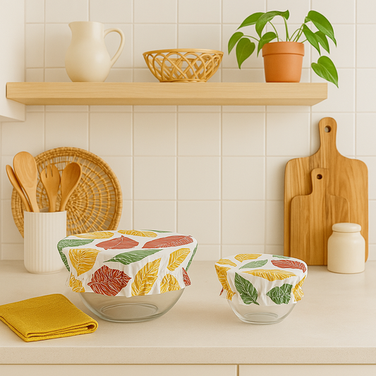 Hand Screen-Printed 100% Cotton Multi color Dish Cover- Set of 2