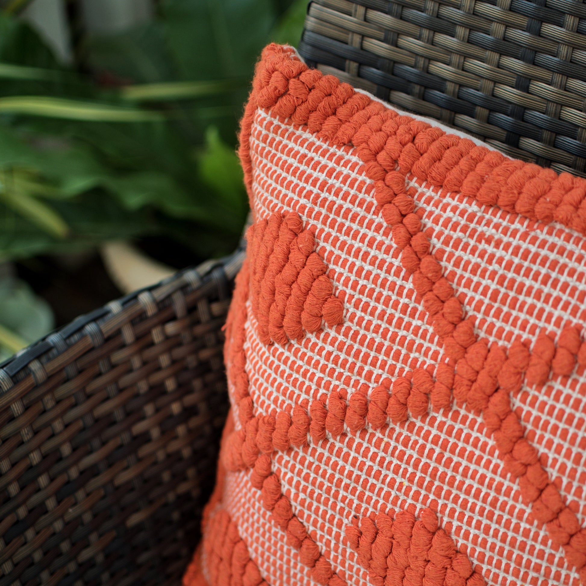 Bright patterned orange bohemian throw pillow