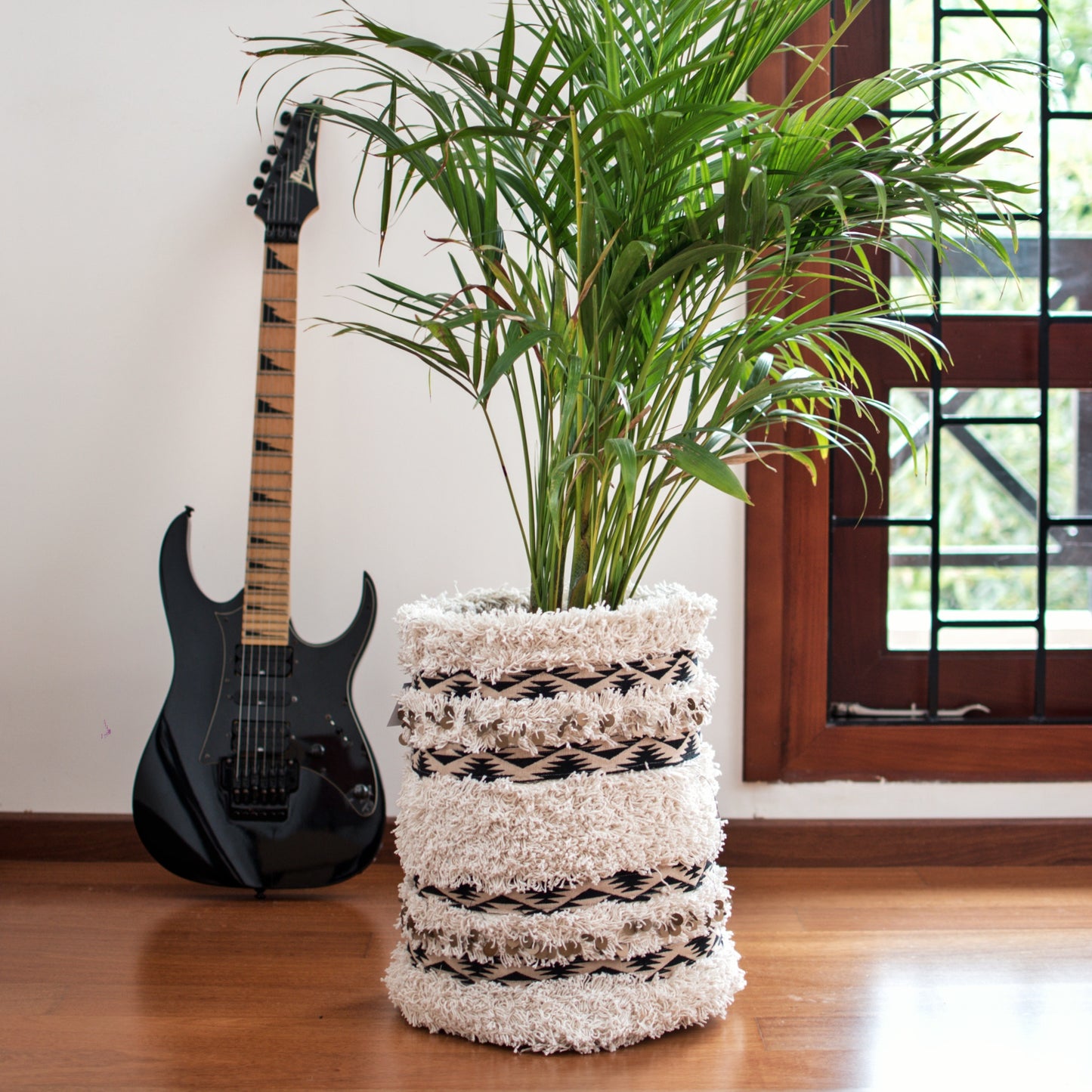 Iris - Handwoven basket used as planter in bohemian homes