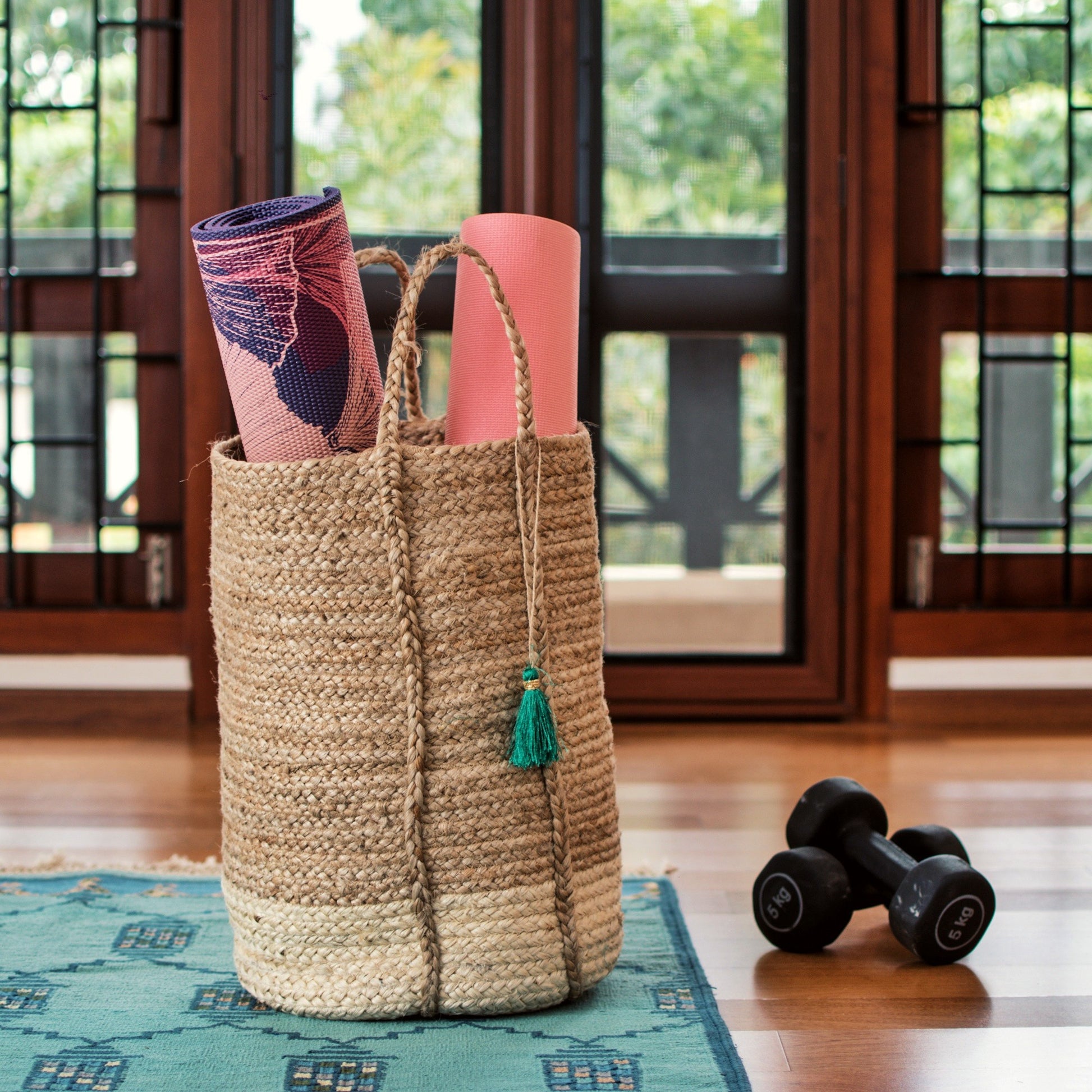 Zari jute basket - multipurpose handwoven basket for bohemian homes