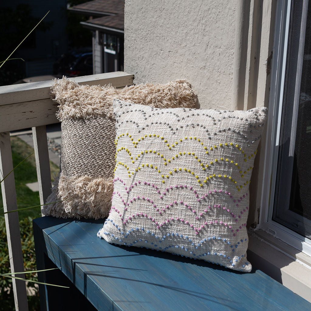 Bohemian throw pillow with multicolored  minimalist pattern by Bit of Meraki
