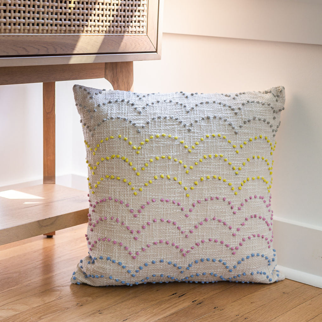 Bohemian throw pillow with multicolored  minimalist pattern by Bit of Meraki