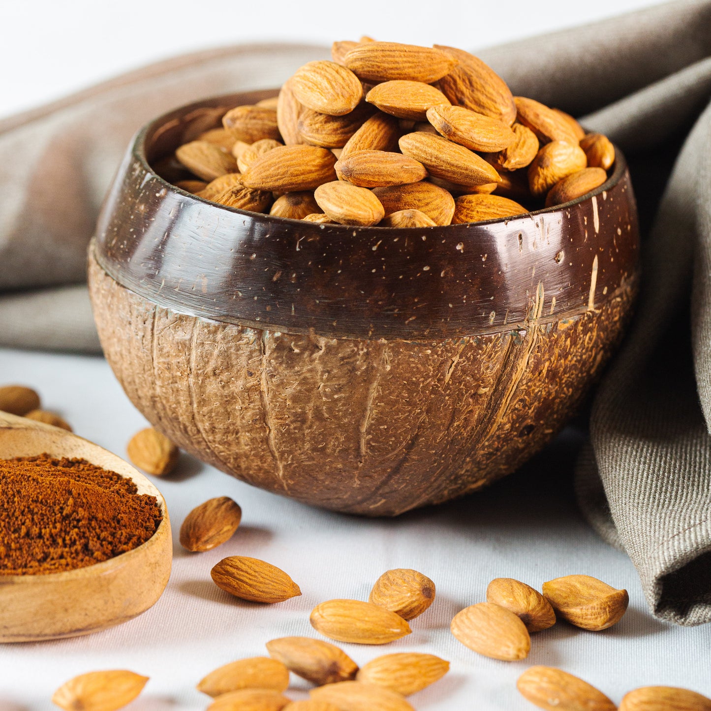 coconut shell bowl with dry fruits
