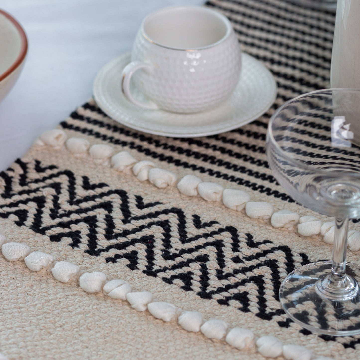 Knotted strip table runner closeup
